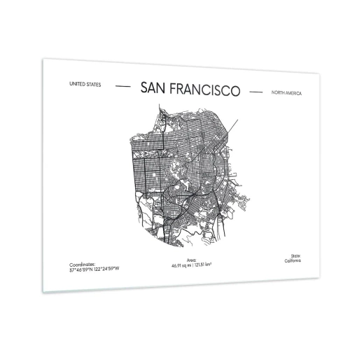 Glass picture - A minimalist street map of San Francisco - 70x50cm - Anatomy of San Francisco - Modern wall decoration for the living room and bedroom ARTTOR