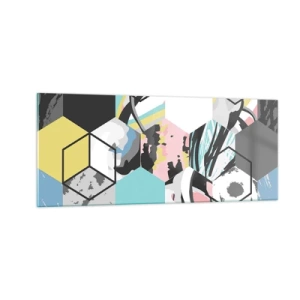 Glass picture - Hexagons and Cubes in Six Colours - 100x40 cm