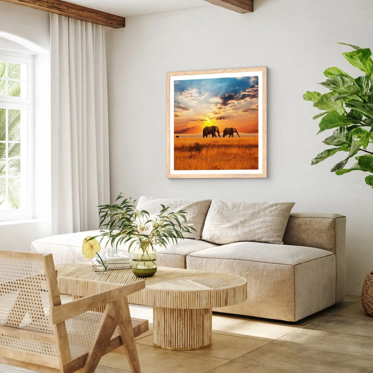 Poster in light oak frame - Family Walk - 50x50 cm