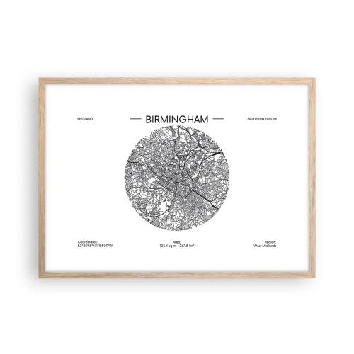 Poster in light oak frame - Anatomy of Birmingham - 70x50 cm