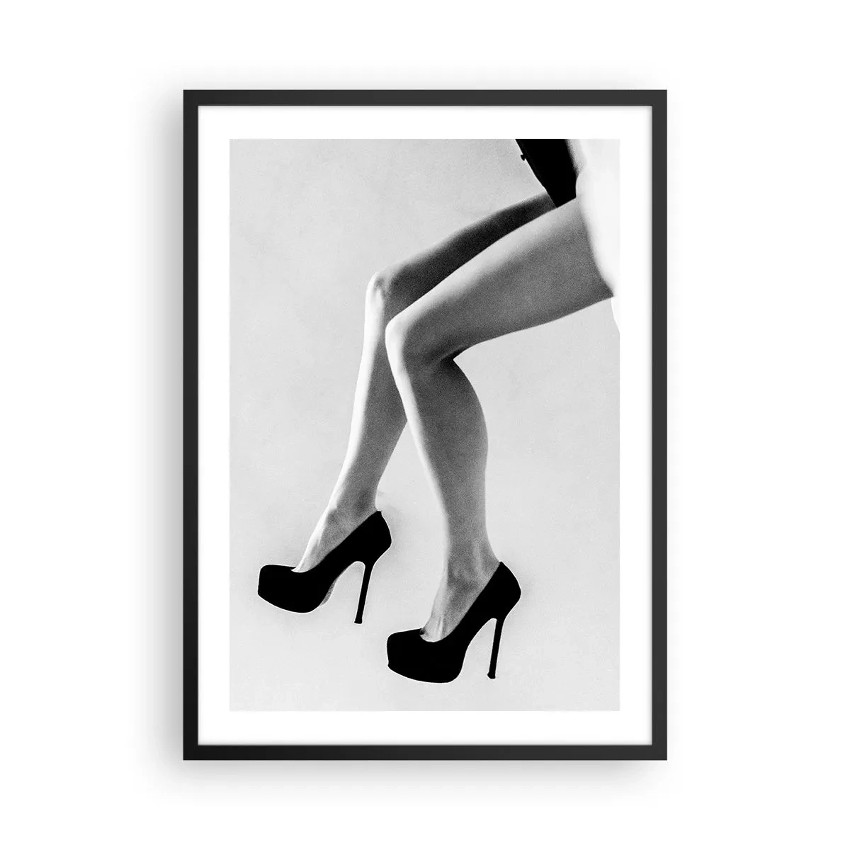 Poster in black frame - Black and white photograph of a woman's legs in high heels - 50x70cm - Eternal Womanhood - Modern wall decoration for the living room and bedroom ARTTOR