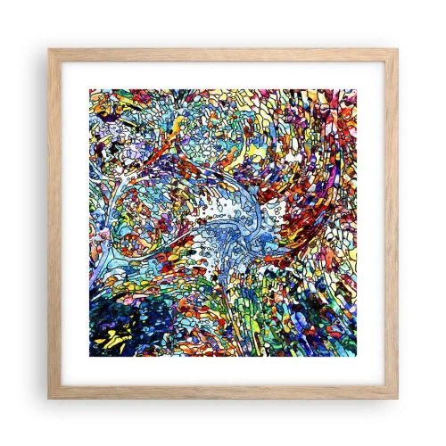 Poster in light oak frame - Stained Glass with Drops - 40x40 cm