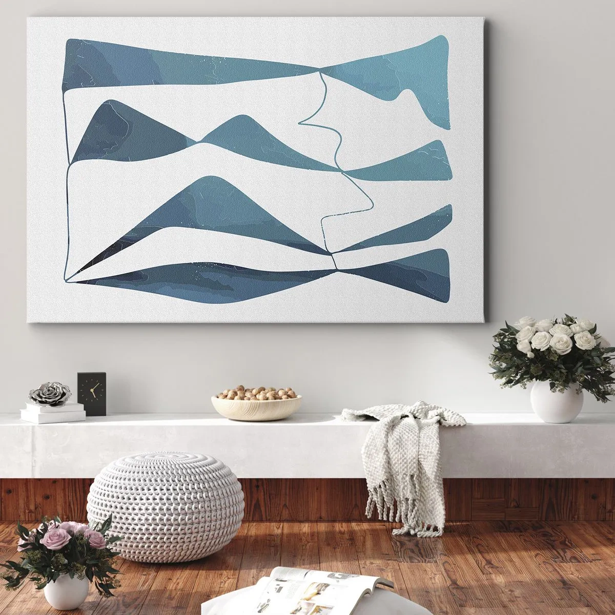 Canvas picture - Abstract shapes in shades of blue on a white background - 70x50cm - Abstract: Turquoise Relation - Modern wall decoration for the living room and bedroom ARTTOR