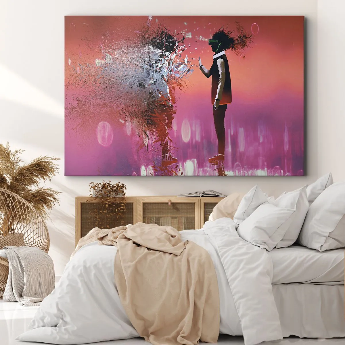 Canvas picture - An abstract scene with a futuristic figure and scattered elements. - 70x50cm - Can You Look Inside You? - Modern wall decoration for the living room and bedroom ARTTOR