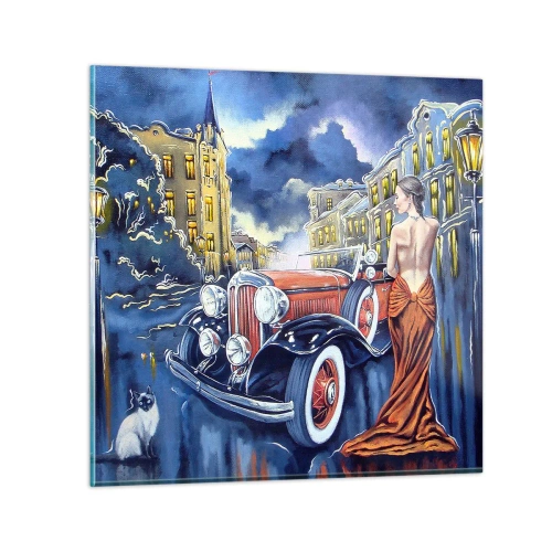 Glass picture - Nocturne in Blue and Coral - 40x40 cm