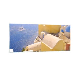 Glass picture - Greek Landscape in White and Blue - 100x40 cm