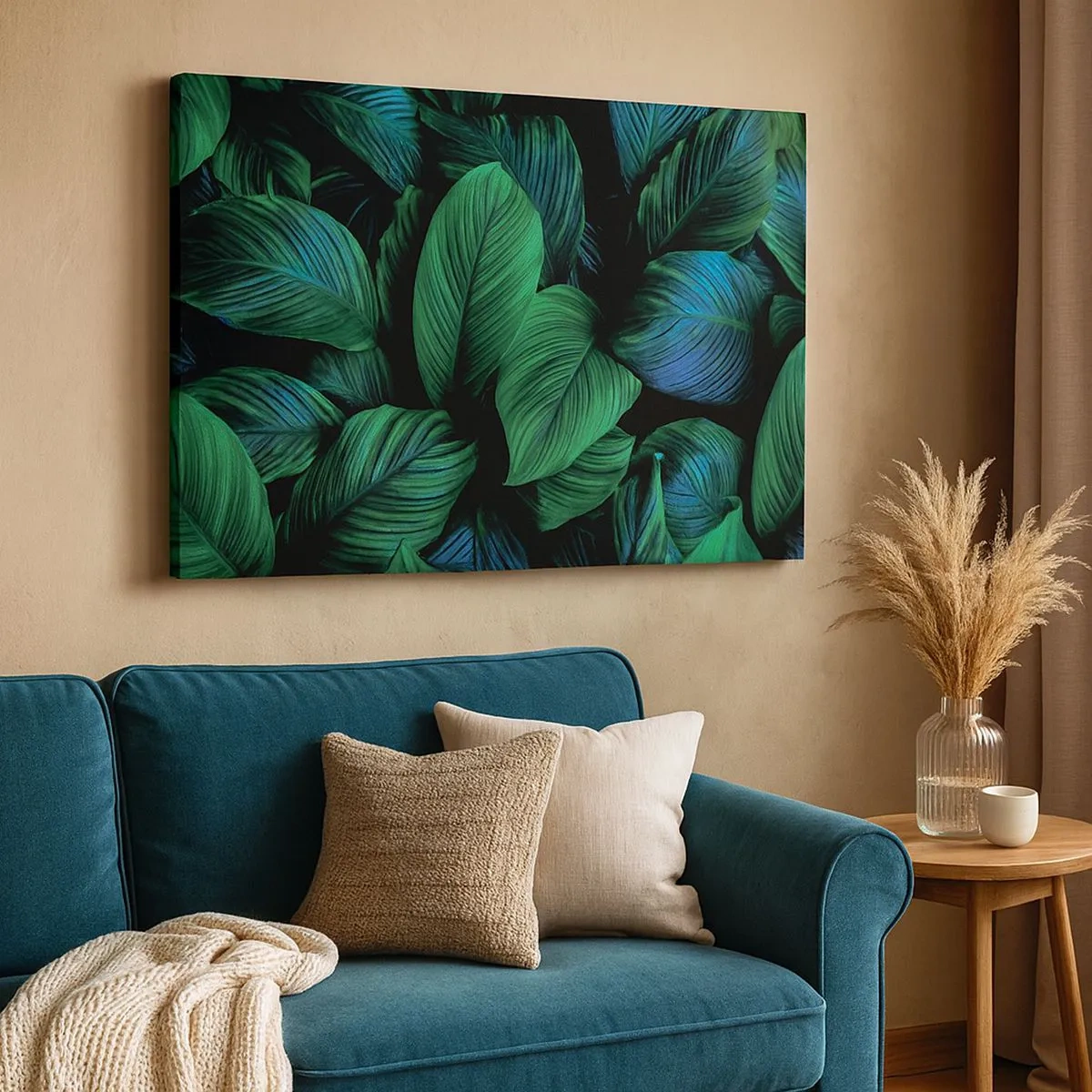 Canvas picture - Green leaves in a minimalist style - 70x50cm - In a Green Crowd - Modern wall decoration for the living room and bedroom ARTTOR