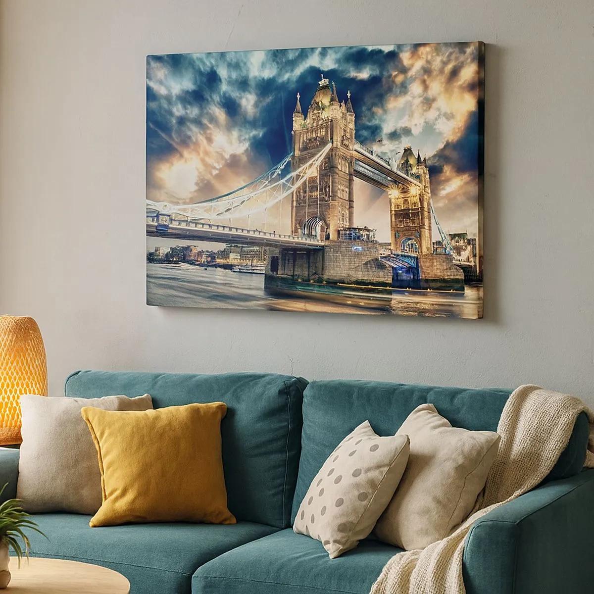 Canvas picture - Tower Bridge at dusk against a dynamic sky - 70x50cm - Statue to Victorian Empire - Modern wall decoration for the living room and bedroom ARTTOR