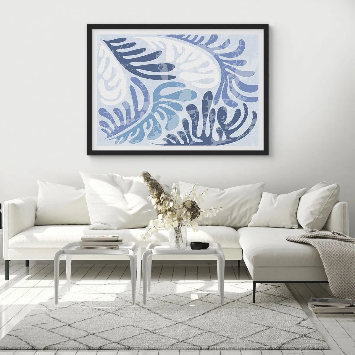 Poster in black frame - Blue Ferns - 100x70 cm
