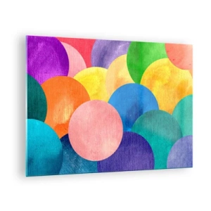 Glass picture - Colorful circles in an abstract composition on a light background - 70x50cm - Primordial Fullness of Life - Modern wall decoration for the living room and bedroom ARTTOR