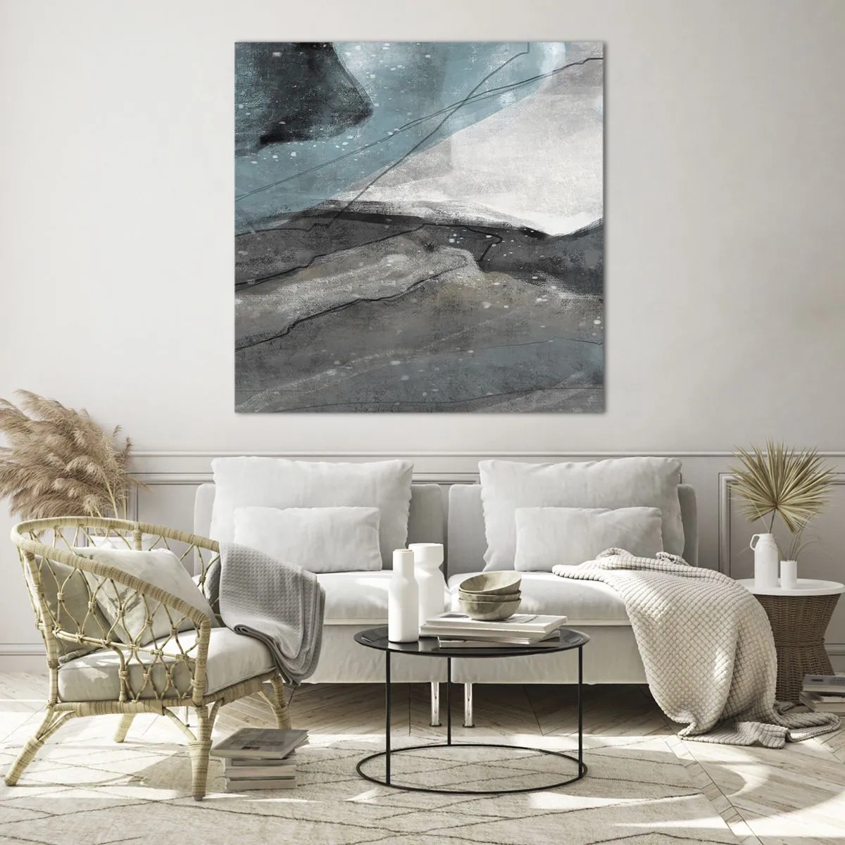 Glass picture - Abstract: Rocks and Ice - 60x60 cm