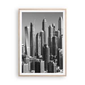 Poster in light oak frame - City over a Desert - 70x100 cm