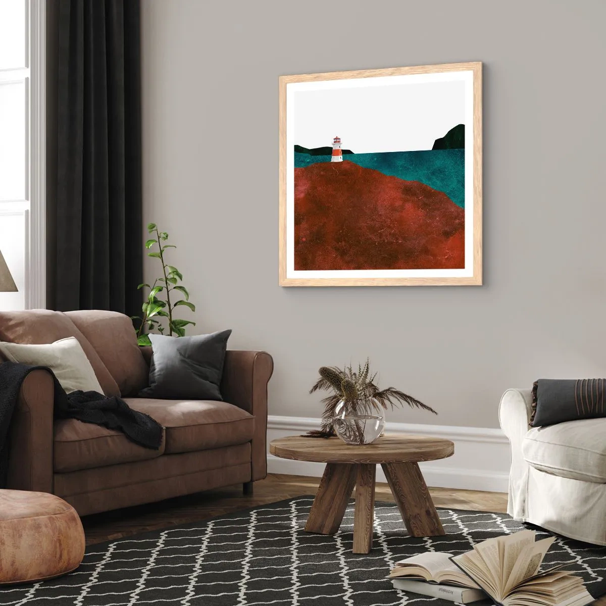 Poster in light oak frame - Gazing at the Sea - 50x50 cm
