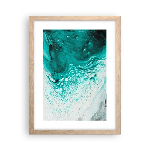 Poster in light oak frame - Dissolving in White and Turquoise - 30x40 cm