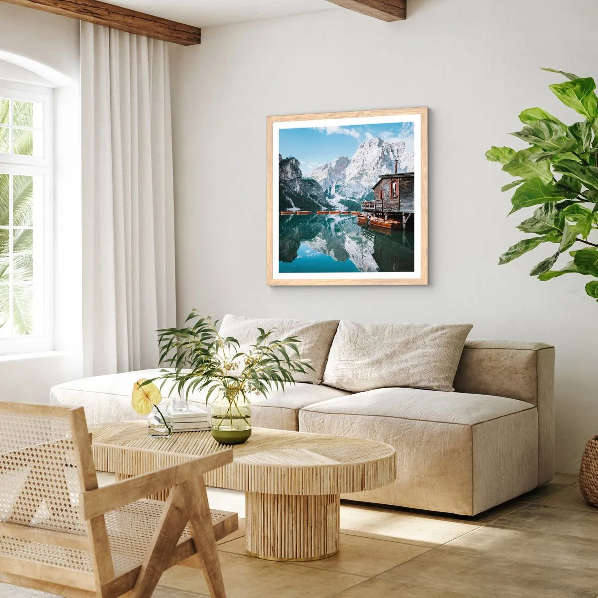 Poster in light oak frame - Crystal, Mountain Morning - 40x40 cm