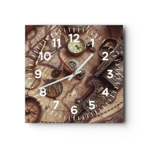 Wall clock - Clock on glass - Adventure Calls - 40x40 cm