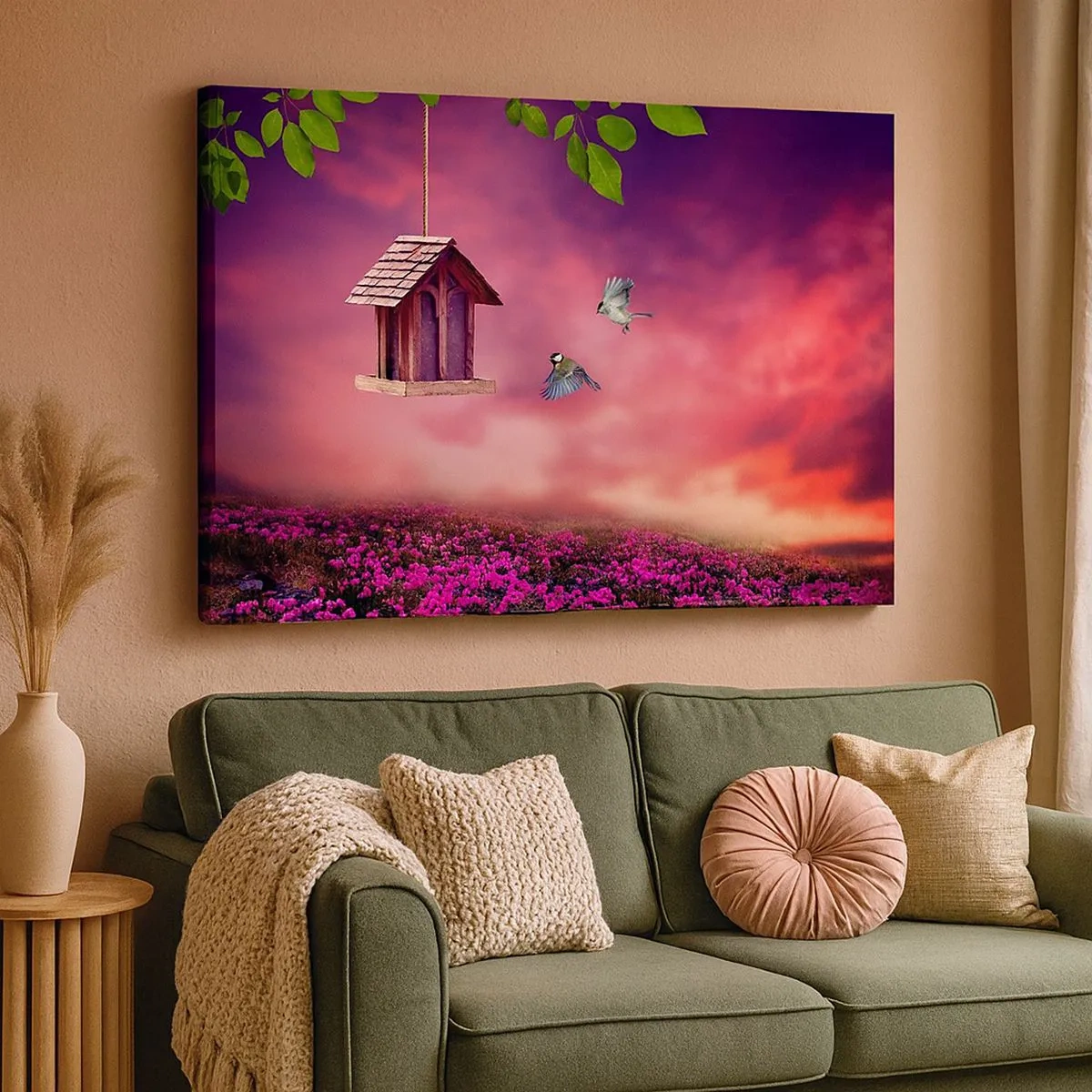Canvas picture - A picturesque landscape with a birdhouse and a sunset - 70x50cm - Invitation to Dinner - Modern wall decoration for the living room and bedroom ARTTOR