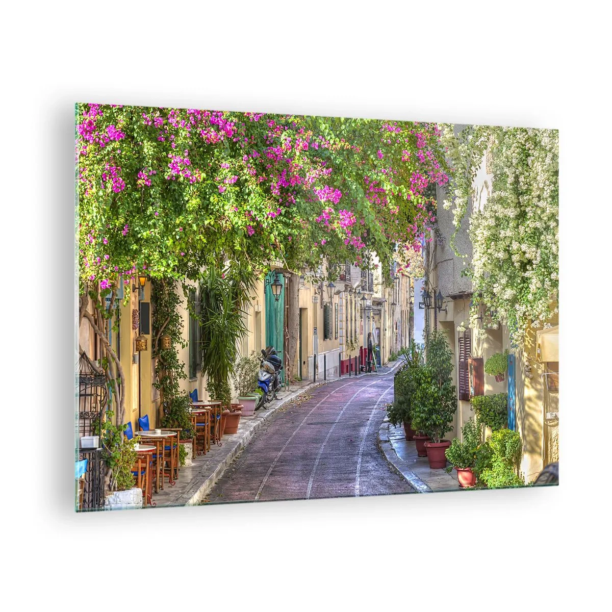 Glass picture - A charming street with flowering trees - 70x50cm - Blooming Alley - Modern wall decoration for the living room and bedroom ARTTOR