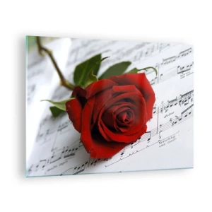 Glass picture - A red rose against a background of musical notes - 70x50cm - Music of Feelings in Scarlet - Modern wall decoration for the living room and bedroom ARTTOR
