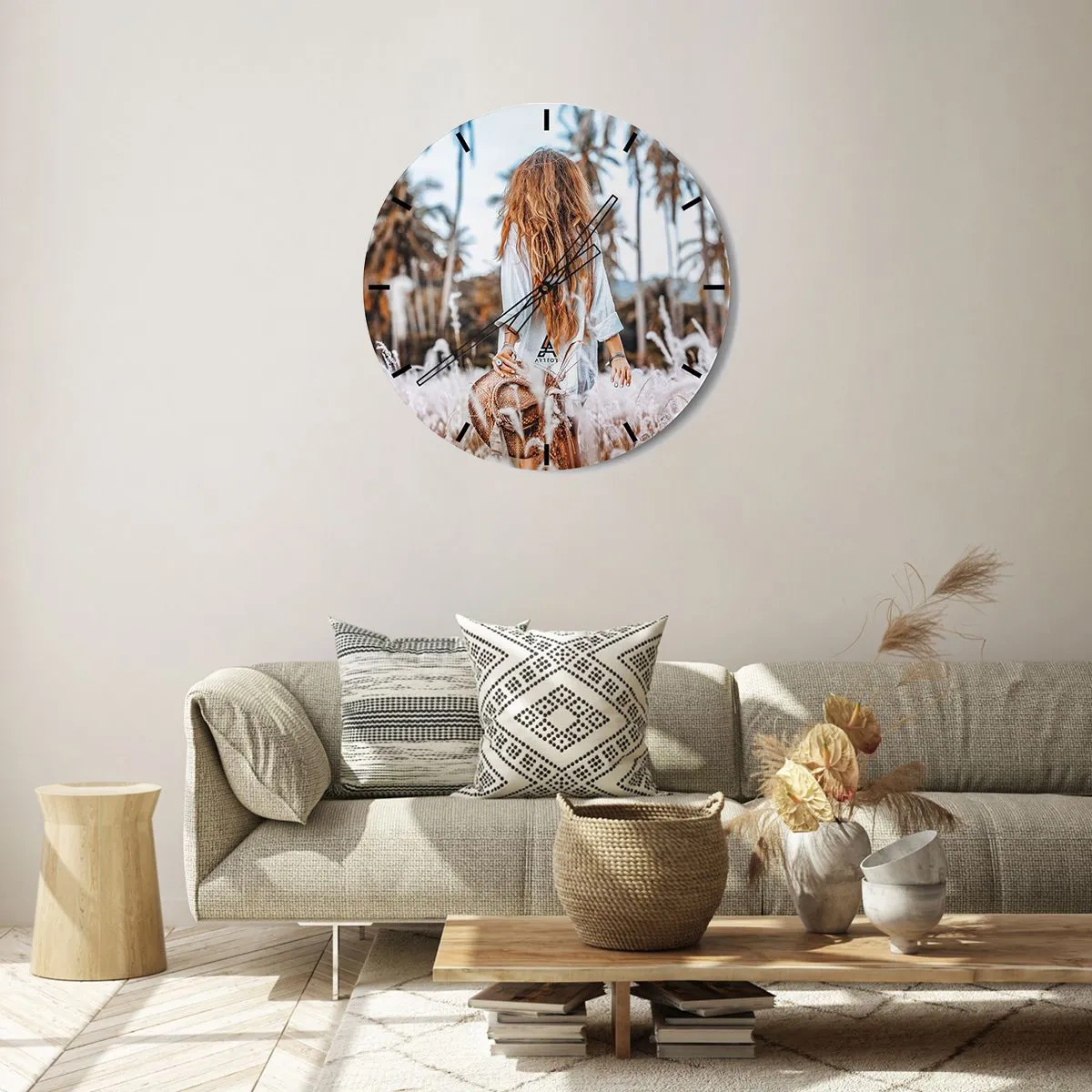 Wall clock - Clock on glass - Born from Grass Fluff - 40x40 cm