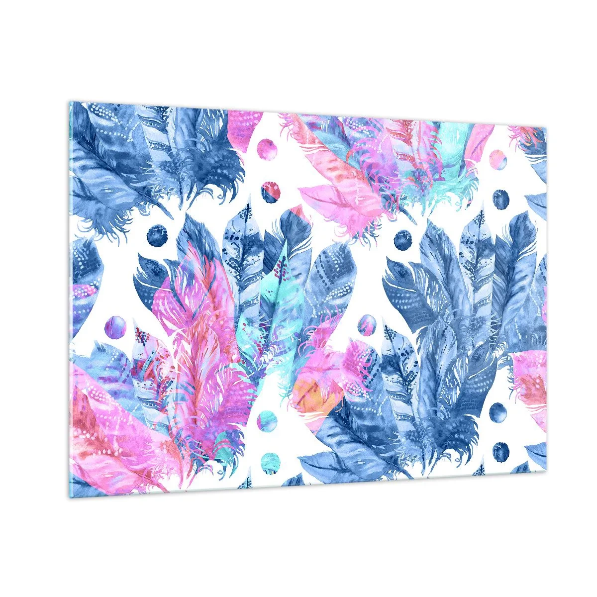 Glass picture - Pink and Blue Plumes - 100x70 cm