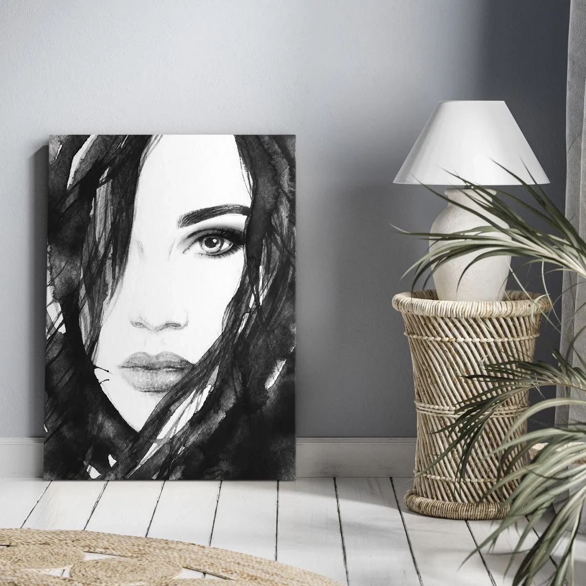 Canvas picture - Portriat of a Lady in  Black and White - 65x120 cm