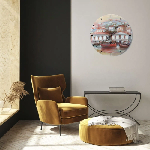 Wall clock - Clock on glass - Happy Town - 40x40 cm