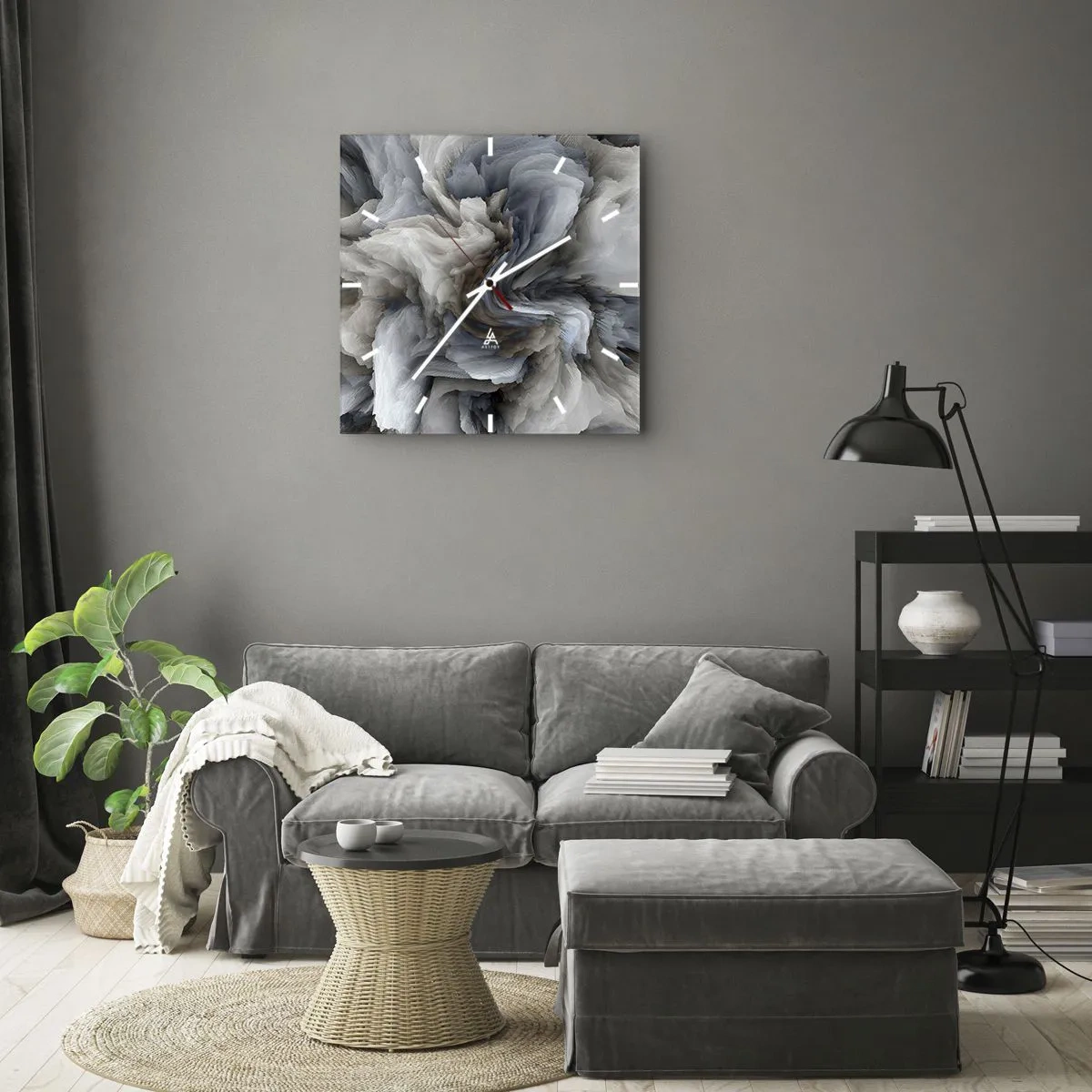 Wall clock - Clock on glass - Stone and Flower - 40x40 cm