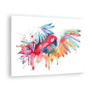Glass picture - Colorful watercolor parrot with spread wings - 70x50cm - Colorful parrots - Modern wall decoration for the living room and bedroom ARTTOR