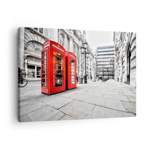 Canvas picture - Red telephone booths against the backdrop of the urban landscape - 70x50cm - Welcome to London - Modern wall decoration for the living room and bedroom ARTTOR