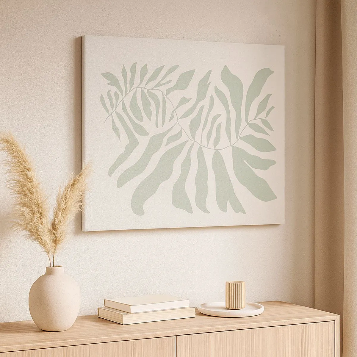 Canvas picture - A delicate twig pattern with leaves in a shade of emerald green - 70x50cm - Emerald Branch - Modern wall decoration for the living room and bedroom ARTTOR