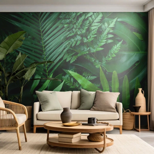 Self-Adhesive Photo Wallpaper Deluxe Sticker - In a Green Hug - Exotic Plant, Palm Leaf, Monstera leaf - 100x70 cm