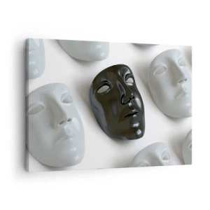 Canvas picture - Black and white masks on a light background - 70x50cm - How to Stand Out? - Modern wall decoration for the living room and bedroom ARTTOR