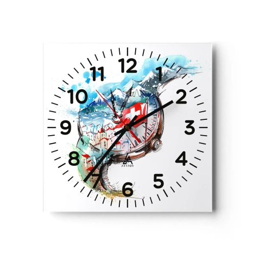 Wall clock - Clock on glass - Spirit of Switzerland - 30x30 cm