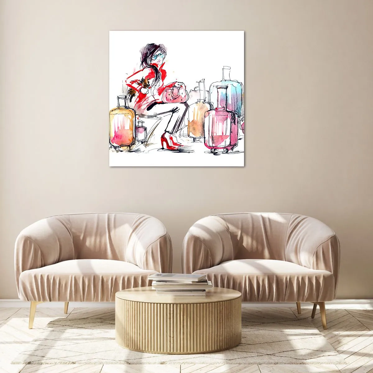 Glass picture - Let's Sit down before Travel - 40x40 cm