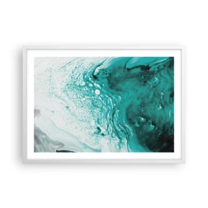 Poster in white frmae - Dissolving in White and Turquoise - 70x50 cm