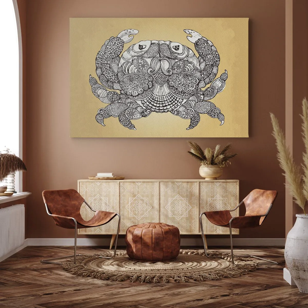 Canvas picture - Decorative drawing of a crab on a gold background - 70x50cm - Tales of Mr Crab  - Modern wall decoration for the living room and bedroom ARTTOR