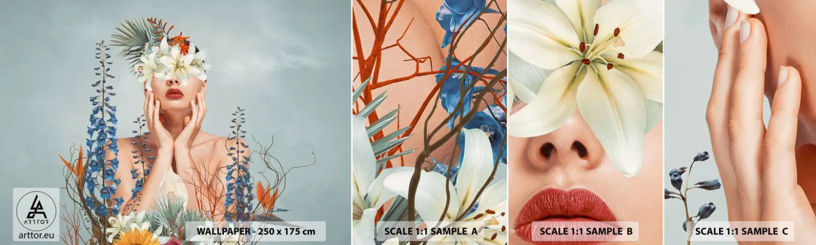 Photo Wallpaper Sample Standard Eco - Woman – Flower - Abstraction, Woman, Flowers - 100x30 cm