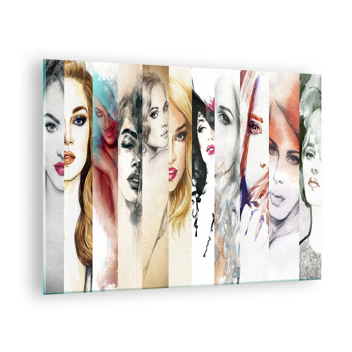 Glass picture - A collage of portraits of women in various artistic styles. - 70x50cm - And It Is Always You - Modern wall decoration for the living room and bedroom ARTTOR