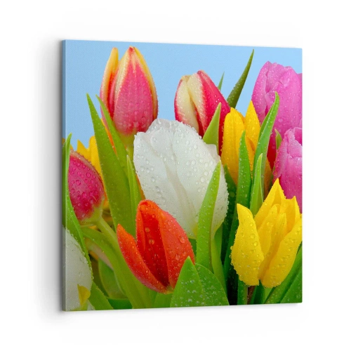 Canvas picture - Floral Rainbow in Dew Drops - 60x60 cm