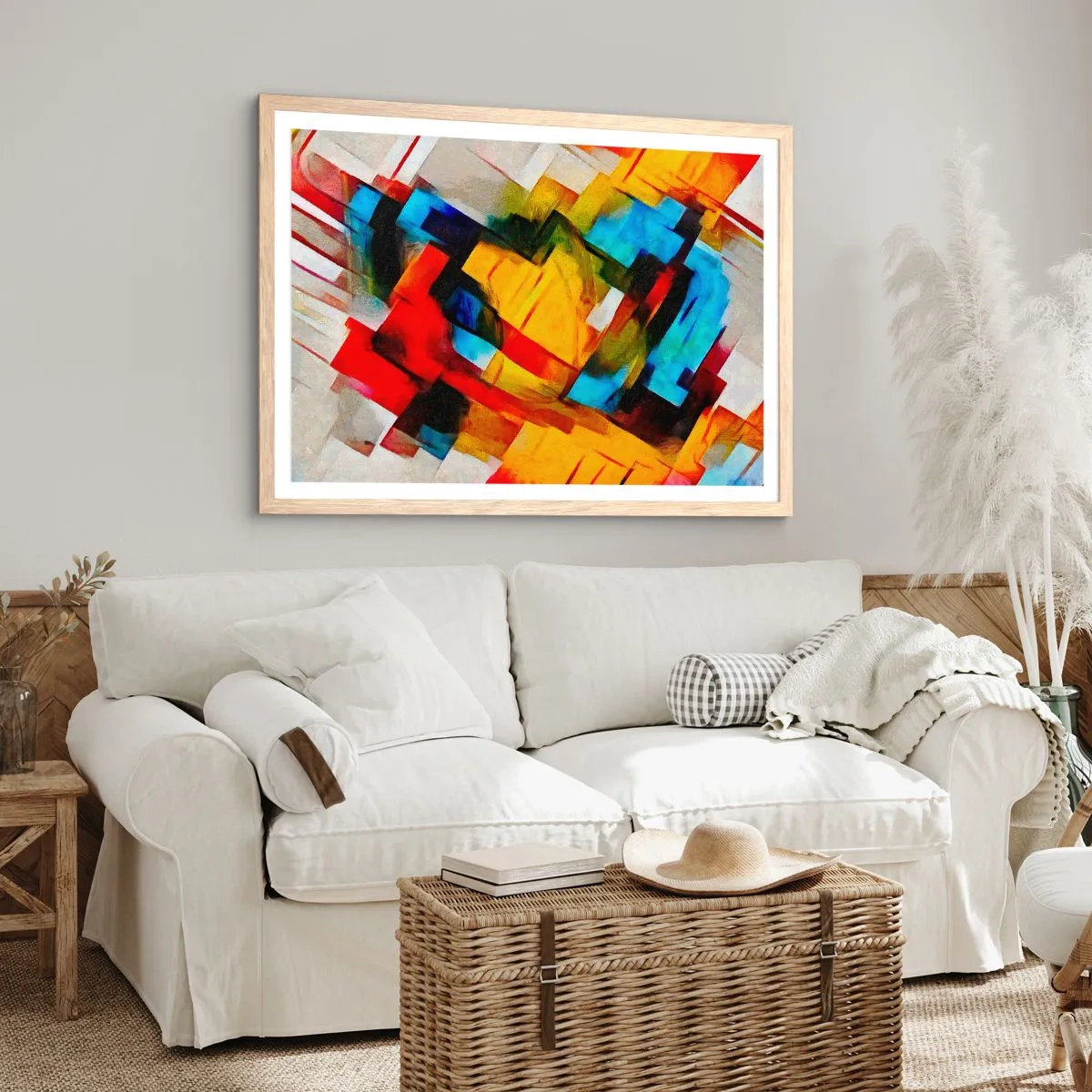Poster in light oak frame - Colourful Quilt - 100x70 cm