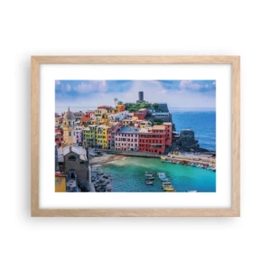 Poster in light oak frame - Magical Mediterranean Town - 40x30 cm