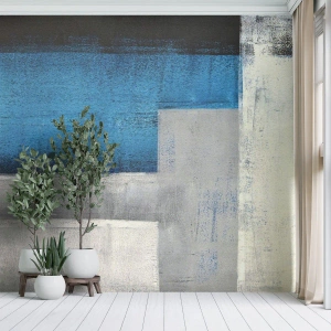 Photo Wallpaper Premium Canvas - Poetic Composition of Blue and Grey - Abstraction, Piece, Painting - 200x140 cm