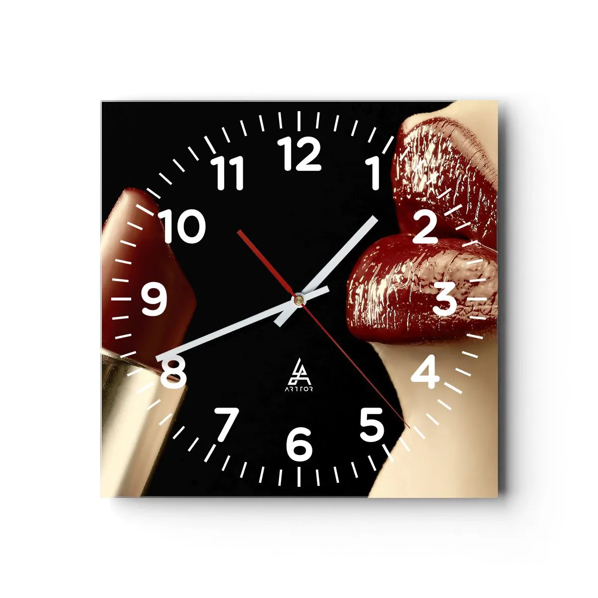 Wall clock - Clock on glass - Sensuality and Glow of Carmine - 40x40 cm