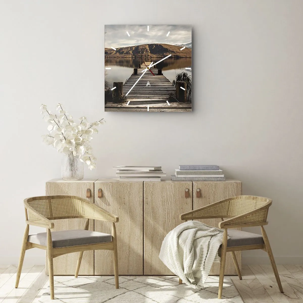 Wall clock - Clock on glass - Landscape in Silence - 30x30 cm