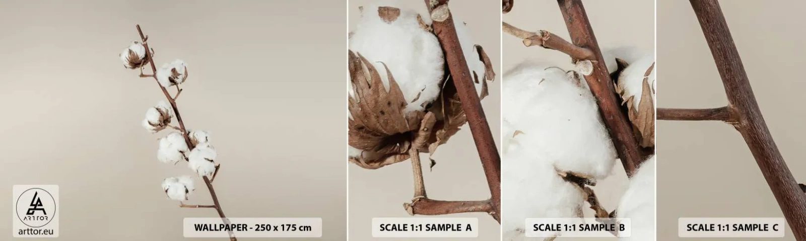 Photo Wallpaper Sample Self-Adhesive Deluxe Sticker - At the Heart of Softness - Cotton Flower, Nature, Cotton - 100x30 cm