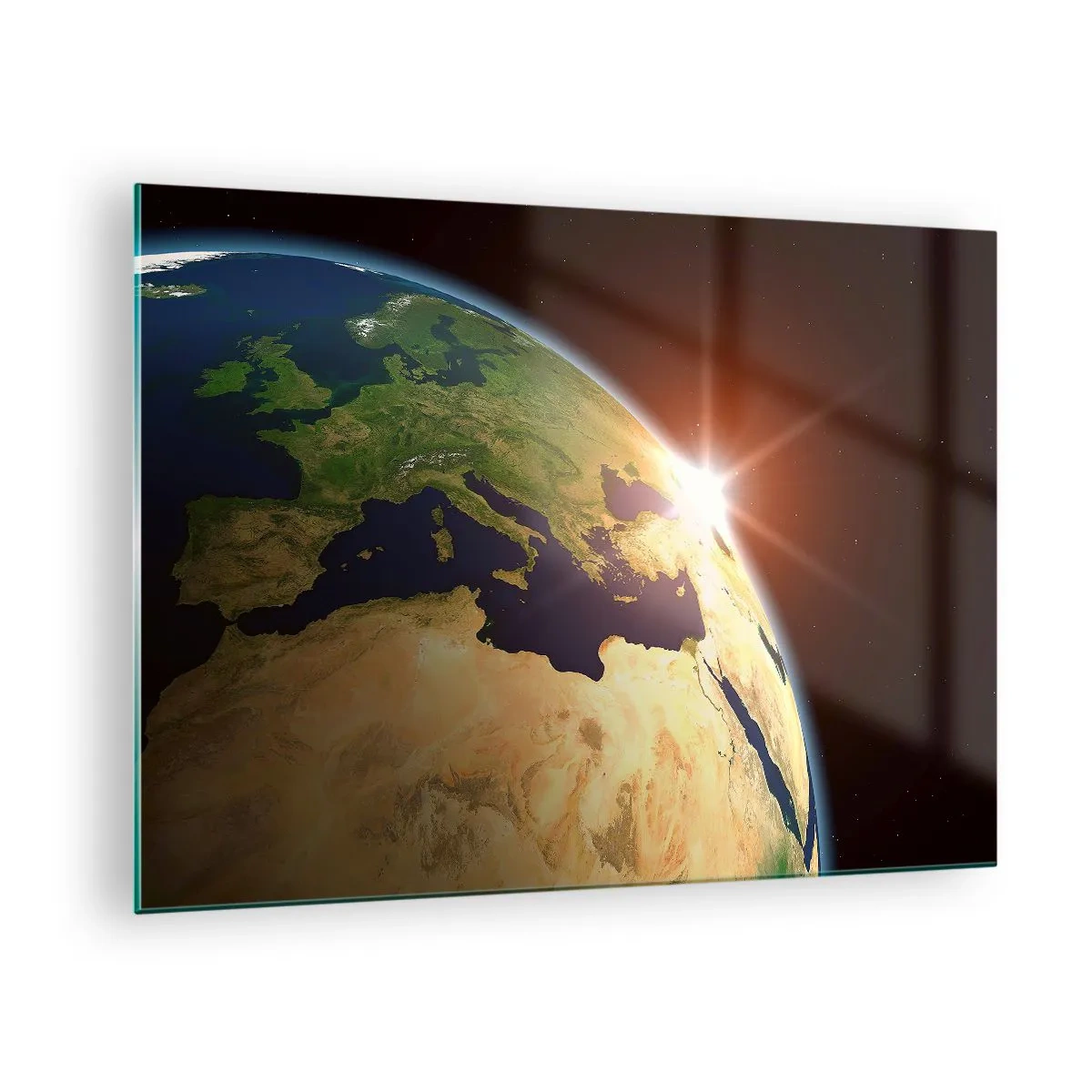 Glass picture - Earth illuminated by the rising sun from space - 70x50cm - Sunrise - Modern wall decoration for the living room and bedroom ARTTOR