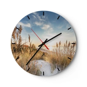 Wall clock - Clock on glass - sandy beach with grasses illuminated by the sun's rays - 30x30cm - Northern Beach - Modern wall decoration for the living room, kitchen, and bedroom ARTTOR