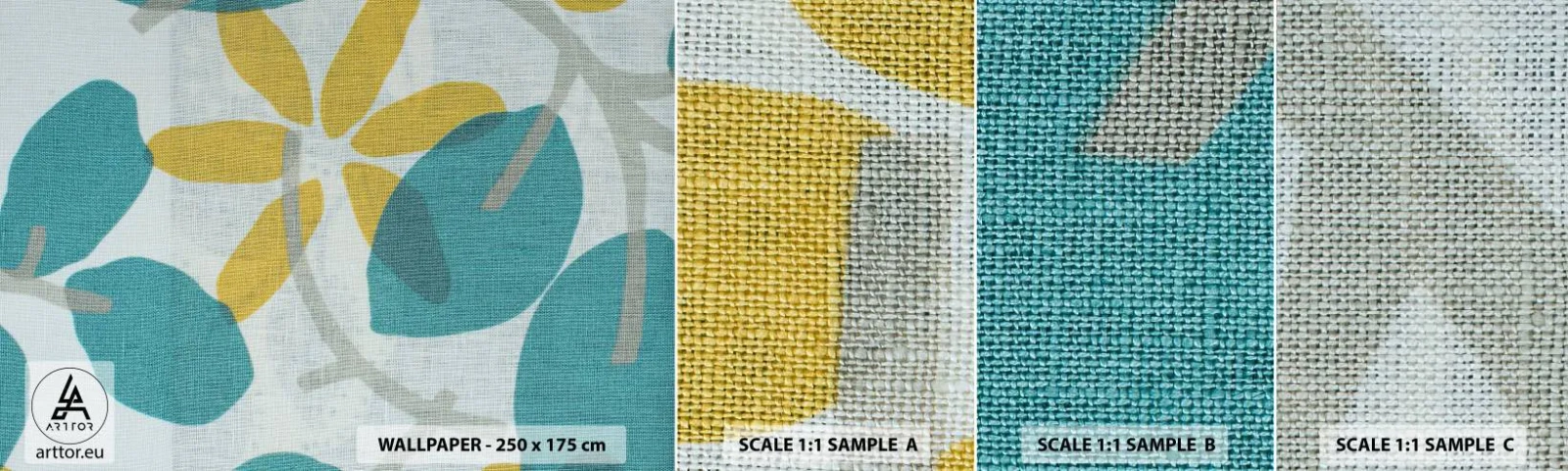 Photo Wallpaper Sample Standard Eco - Among Azure Leaves - Boho, Flowers, Minimalism - 100x30 cm