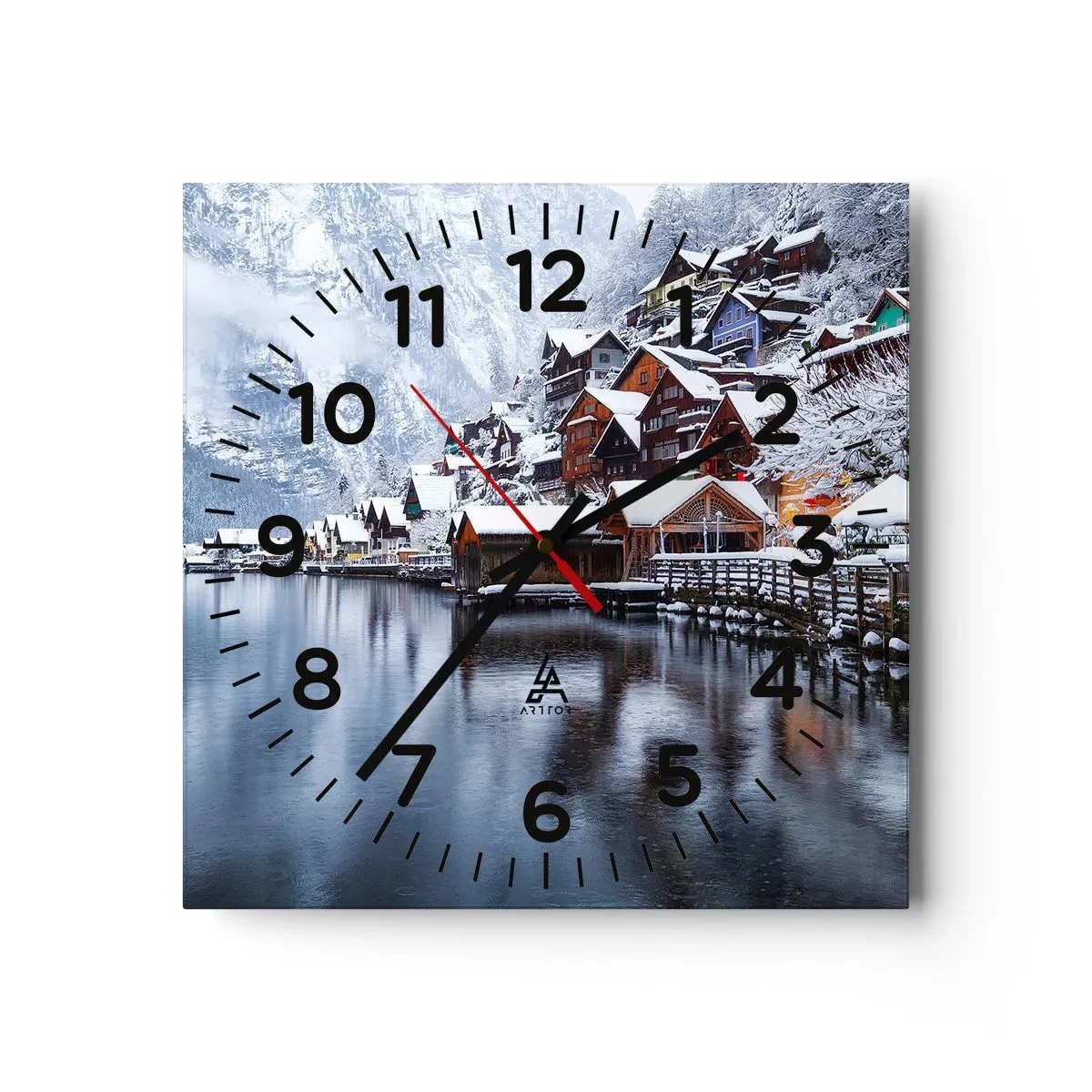Wall clock - Clock on glass - In Winter Decoration - 30x30 cm